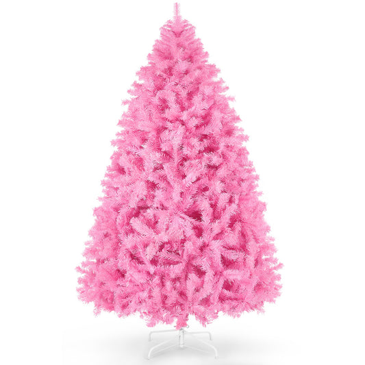 VIBESPARK 6ft Pink Christmas Tree Artificial Full Fir Tree Seasonal Holiday Decoration w/ 1000 Branch Tips, Foldable Stand