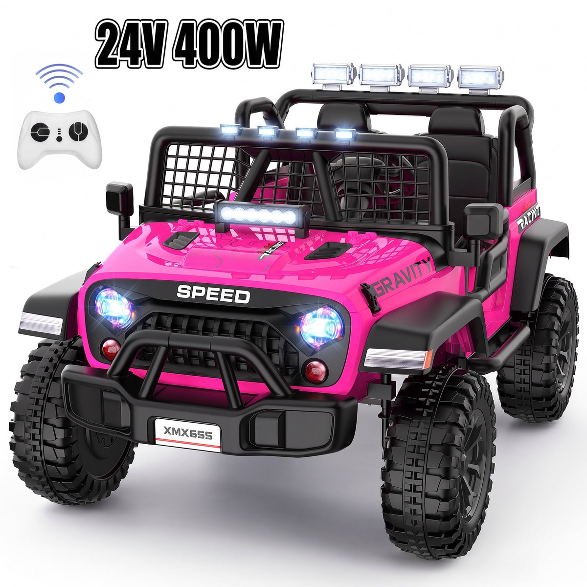 Farmdex 24 Volt 2 Seater Electric Truck Car for Kids, 400W Ride on Cars with Remote Control, Color Led Lights, Bluetooth Music, Spring Suspension,Powered Ride On Toys Gift for Boys & Girls