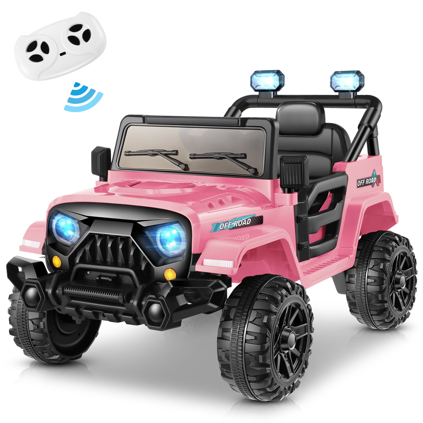VIBESPARK 12 Volt Kids Ride on Truck Car Remote Control, 2X35W Motors, Electric Ride on Toys for Toddlers w/Bluetooth USB Music Player, 4 Wheels Suspension LED Lights Safety Belt, 3 Speed, Pink