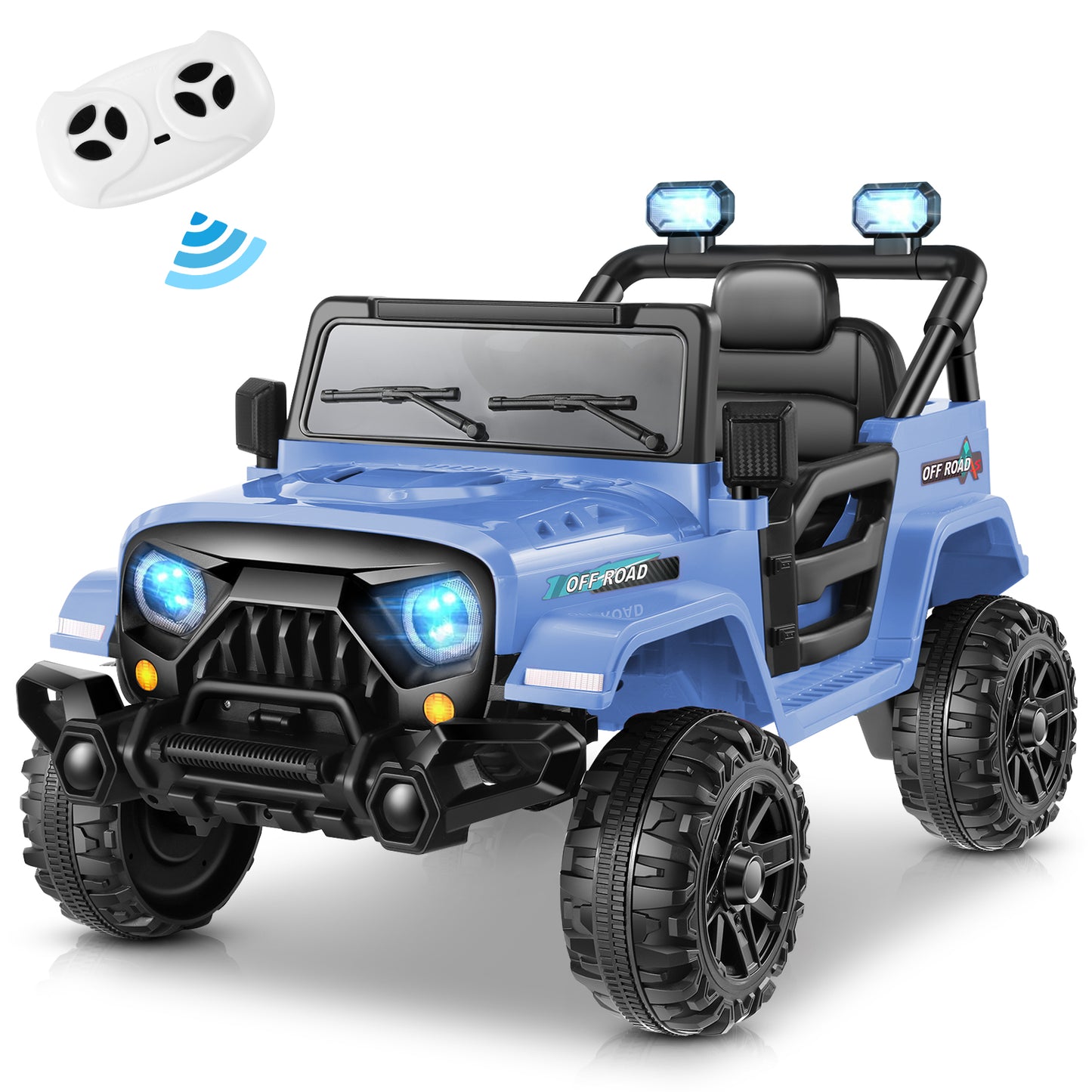VIBESPARK 12 Volt Kids Ride on Truck Car Remote Control, 2X35W Motors, Electric Ride on Toys for Toddlers w/Bluetooth USB Music Player, 4 Wheels Suspension LED Lights Safety Belt, 3 Speed, Blue Gray