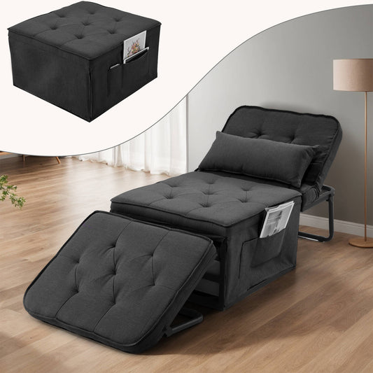 VIBESPARK 5 in 1 Convertible Sofa Chair Bed, Folding Ottoman Linen Fabric Sleeper Chair with 6 Adjustable Backrests, Adults Single Sofa Bed w/ Surpport Pillow, Home, Living Room, Apartment, Office
