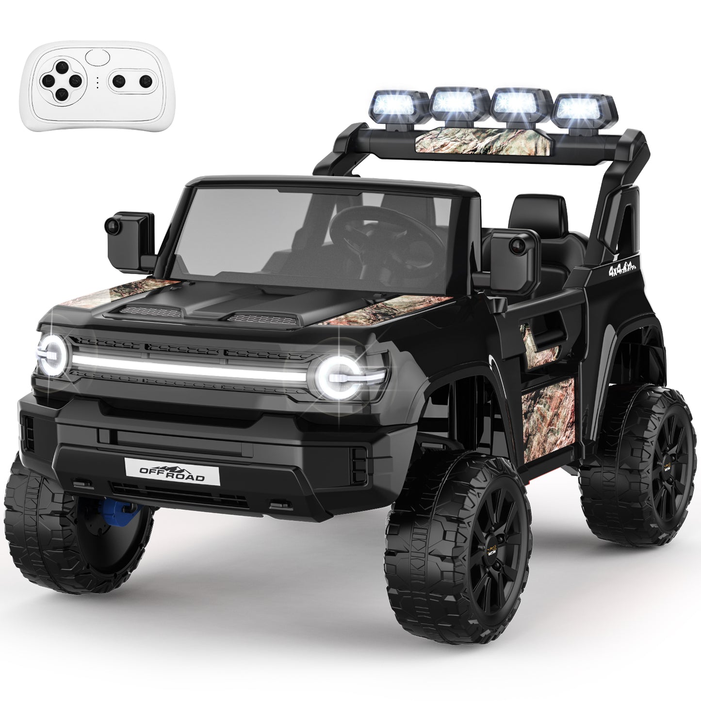 VIBESPARK 24 Volt Ride on Toys, 2-Seater Ride on Cars with Remote Control, 2WD/4WD Switchable Electric Car for Kids w/ Bluetooth, 800W Power Car Wheels, Music, MP3, Suspension, Black