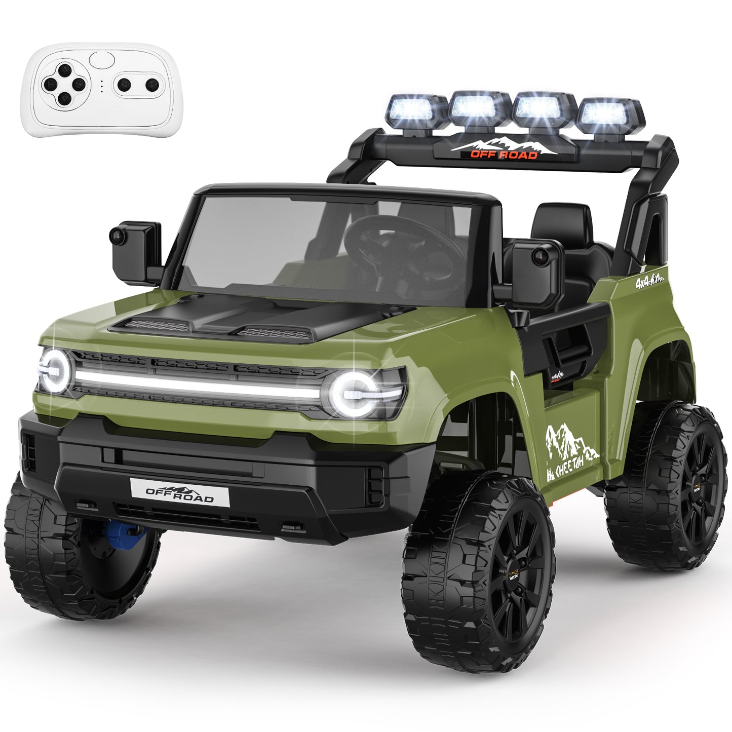 VIBESPARK 24 Volt Ride on Toys, 2-Seater Ride on Cars with Remote Control, 2WD/4WD Switchable Electric Car for Kids w/ Bluetooth, 800W Power Car Wheels, Music, MP3, Suspension, Green