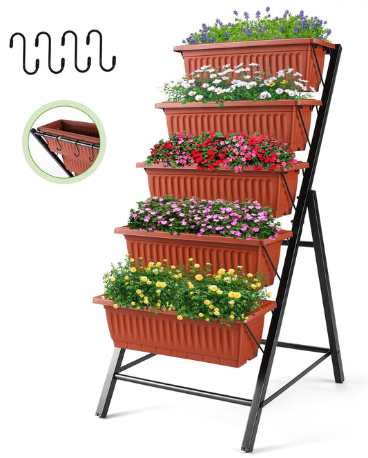 VIBESPARK 4Ft Planter Box 5-Tiers Vertical Raised Garden Bed with Drain for Patio Vegetables, Flowers Herb, 26" x 22.75" x 44.75"