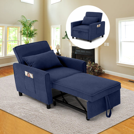 VIBESPARK 3-in-1 Convertible Sleeper Chair, Corduroy Chair Bed with 3 Adjustable Backrests, Adults Pull-Out Sofa Chair Bed w/ Support Pillow, Armchair, Small Spaces, Living Room, Bedroom, Apartment