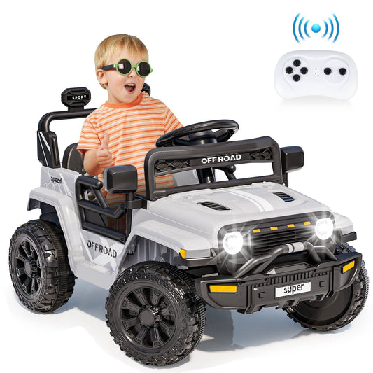 VIBESPARK 12V Ride on Truck Car, Ride on Toys for Toddlers with Remote Control, Electric Cars for Kids w/ 3-point Safety Belts, Built-in Music, LED Lights, Spring Suspension, Aged 3-6, White
