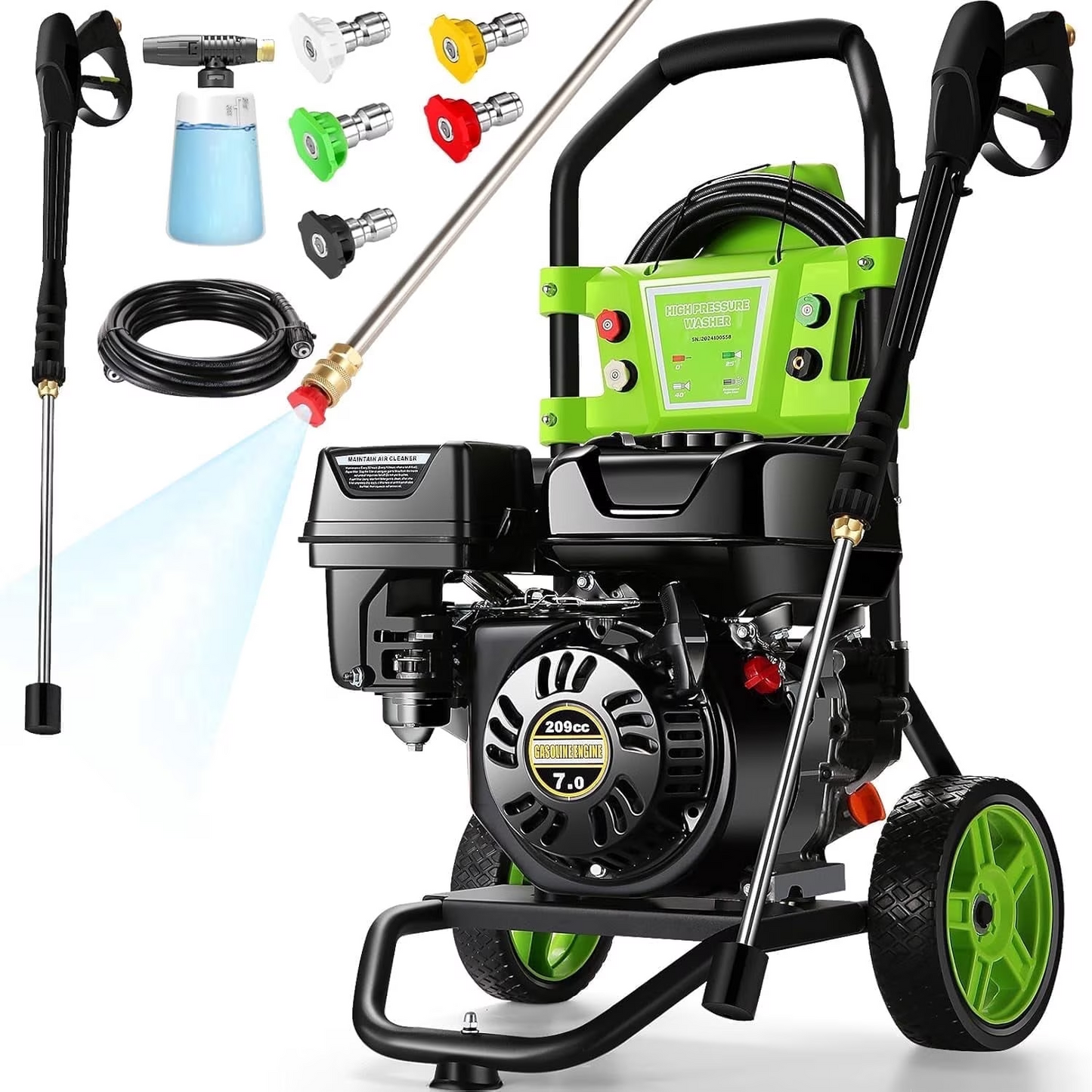VIBESPARK 4200 PSI 2.4 GPM Gas Pressure Washer - 28 LBS Ultra-Lightweight with 1L Soap Tank & 5 Nozzles, 209cc Gas Powered Pressure Washer for Car Patio Driveway Fence