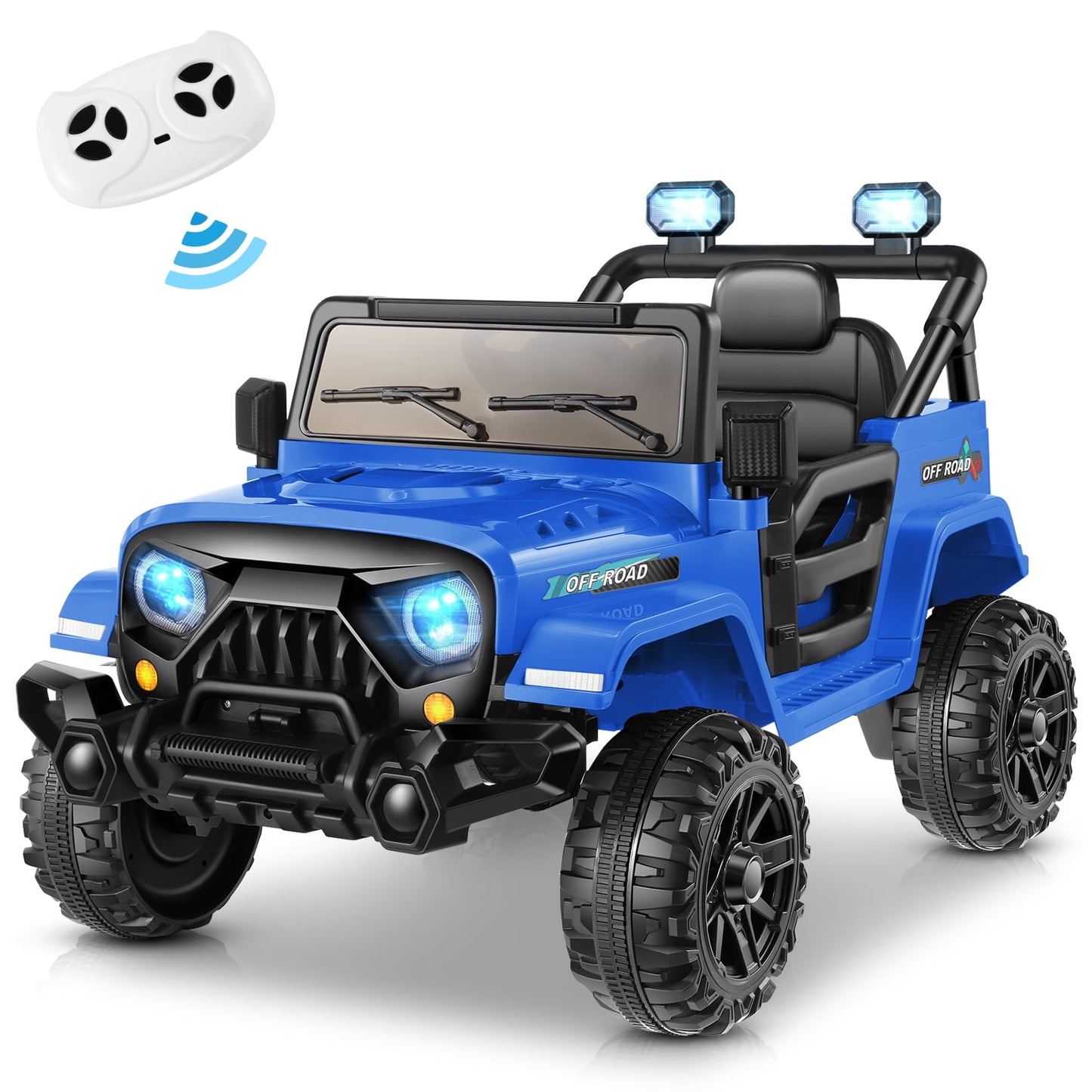 VIBESPARK 12V Ride on Truck Car, Ride on Toys for Toddlers with Remote Control, Electric Cars for Kids w/ Bluetooth, Built-in Music, Bright LED Headlights, Spring Suspension, Aged 3-6, Blue