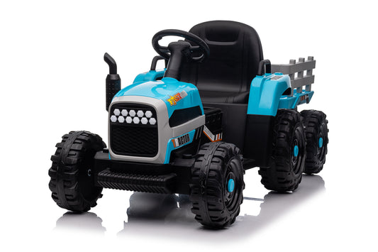 Vibespark 12V Ride on Tractor Toys with Trailer, 7AH Battery Powered Electric Car for Kids w/ Remote Control, Music Player, 3 Speeds, LED Lights, Tractor Ride on Toys, Blue