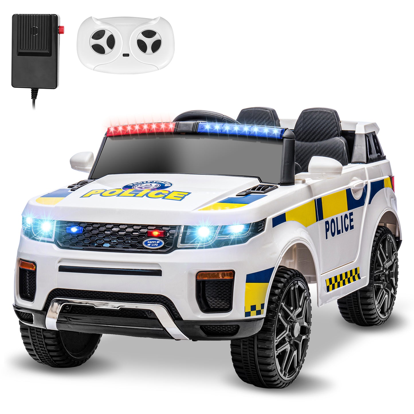 VIBESPARK 12V Ride on Police Car, Electric Car for Kids Battery Powered Ride-on Toys Cop Cars with Remote Control, Siren, Flashing Lights, Music, Bluetooth, Spring Suspension, White