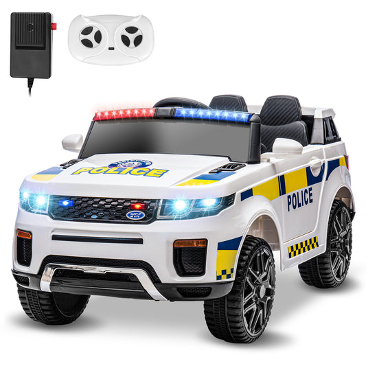 VIBESPARK 12V Ride on Police Car, Electric Car for Kids Battery Powered Ride-on Toys Cop Cars with Remote Control, Siren, Flashing Lights, Music, Bluetooth, Spring Suspension, White