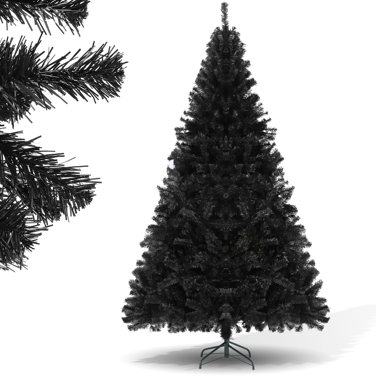 7.5Ft Artificial Full Black Christmas Tree Halloween Holiday Decoration with 1,677 Branch Tips, Foldable Metal Stand - Black