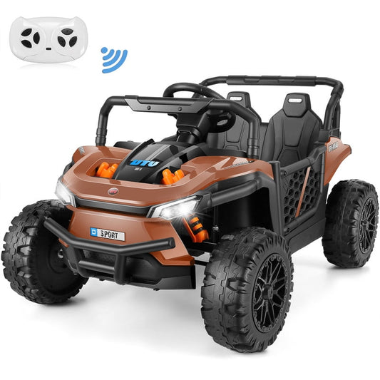 VIBESPARK 12V Ride on Toys, Ride on UTV with Remote Control, Electric Cars for Kids w/ Bluetooth, Music, Bright LED Headlights, Forward and Reverse Joystick, Storage, Spring Suspension, Coffee