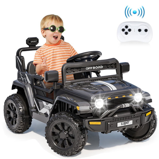 VIBESPARK 12V Ride on Truck Car, Ride on Toys for Toddlers with Remote Control, Electric Cars for Kids w/ 3-point Safety Belts, Built-in Music, LED Lights, Spring Suspension, Aged 3-6, Black