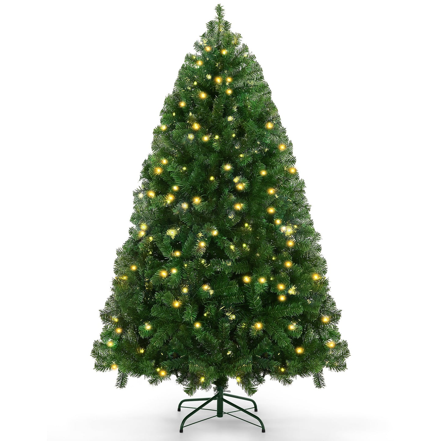 Funcid 6ft Premium Pre-Lit Hinged Artificial Christmas Tree with 1477 PVC Branch Tips, 250 Incandescent Lights Hinged Spruce Full Holiday Xmas Tree with Foldable Metal Stand, for Holiday Decor, Green