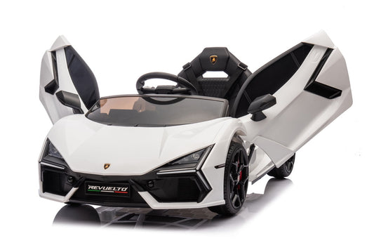 VIBESPARK 12V Licensed Lamborghini Ride on Cars, Ride on Toys for Toddlers with Remote Control, 3-point Safety Belt, Bluetooth, FM Radio, Musics, Scissor Doors, Aged 2-6, White