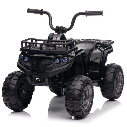 VIBESPARK 12V Battery Powered Ride on Toys, Kids Ride on ATV 4-Wheeler Quad Electric Car with One-Button Start, Ride on Toys for Toddlers W/ Storage Basket, Built-in Music, Bright LED Lights, Black