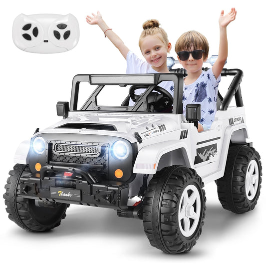 Vibespark 24V 2 Seater Kids Ride on Toys with Remote Control, 4×200W Motor, Electric Battery Powered Truck w/ 4 Wheels Spring Suspension, Bluetooth Music, 3 Speeds, LED Lights, White