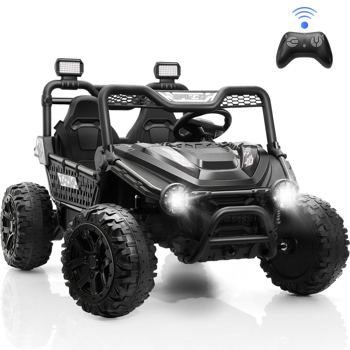 Farmdex 36V Ride on Car Truck, 4WD 2 Seater Electric UTV w/Remote Control, 4×200W Motors Power Car Wheel, 21.5" Spacious Seat Ride on Toy for Kids Aged 3-10, Music, Storage, LED Light, Black