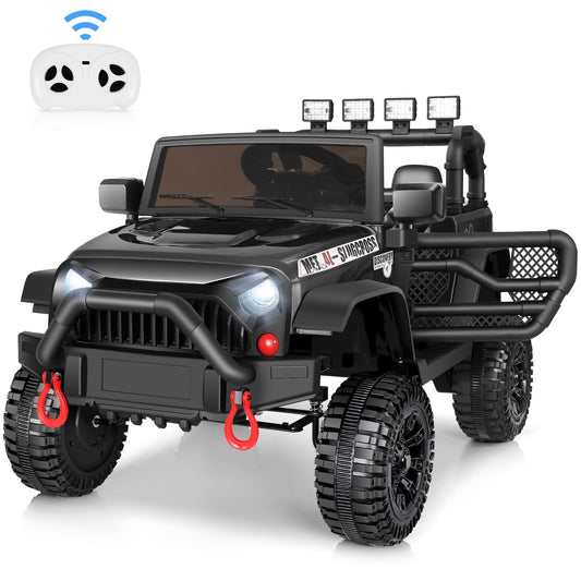 Vibespark 12V Ride on Truck Car with Remote Control, Electric Battery Powered Ride on Toys for Toddlers w/ Bluetooth Music, LED Lights, Spring Suspension, 3 Speeds, Black