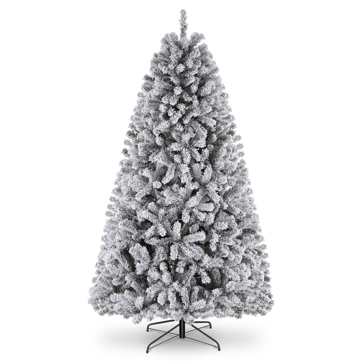 VIBESPARK 6FT Snow Flocked Christmas Tree, Artificial Imitation Christmas Tree, Hinged Pine Tree with 640 Branches, Foldable Metal Stand, Holiday Decorations, Indoor and Outdoor, White