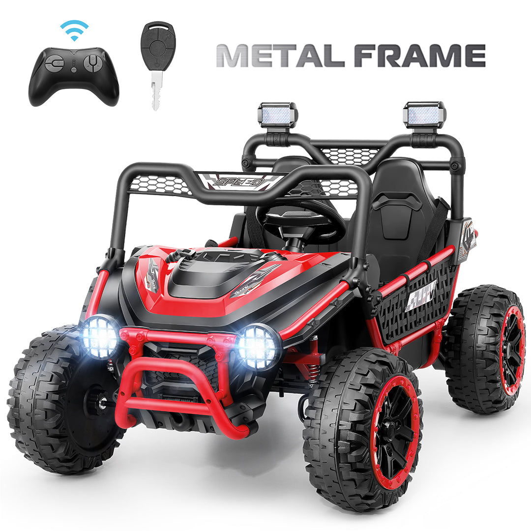VIBESPARK XXL 24V Ride on Toys for Big Kids with Remote Control & Power Display, Key Start Metal Frame UTV, 7AH Powered Ride ons w/ Bluetooth, MP3, Volume Knob, LED Lights, Spring Suspension, Red