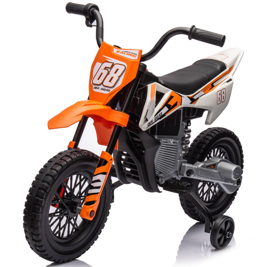 VIBESPARK 12V Electric Dirt Bike with Twist Grip Throttle, Kids Ride on Motorcycle with 2 Training Wheels, Suitable for Boys & Girls Ages 3-8, Bluetooth, MP3, Dual Motors, Spring Suspension
