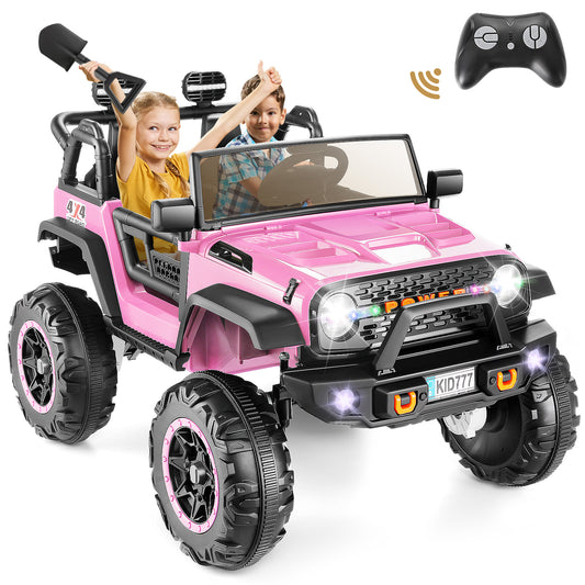 VIBESPARK 24V Ride on Toys, 2-Seater 4WD Ride on Cars with Remote Control, 7AH Battery Powered Ride on Electric Truck Car, Power Car Wheels W/ Bluetooth, Music, LED Lights, Spring Suspension, Pink