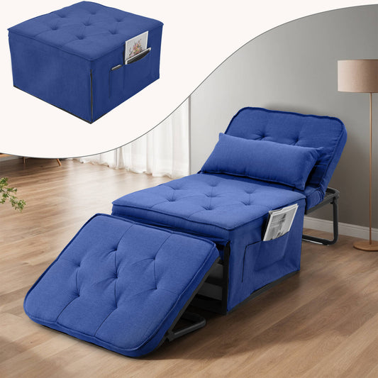 VIBESPARK 5 in 1 Convertible Sofa Chair Bed, Folding Ottoman Linen Fabric Sleeper Chair with 6 Adjustable Backrests, Adults Single Sofa Bed w/ Surpport Pillow, Home, Living Room, Apartment, Office