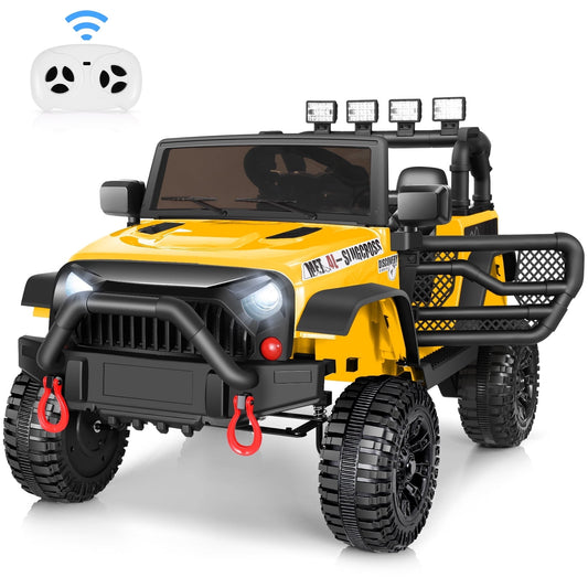 Vibespark 12V Ride on Truck Car with Remote Control, Electric Battery Powered Ride on Toys for Toddlers w/ Bluetooth Music, LED Lights, Spring Suspension, 3 Speeds, Yellow