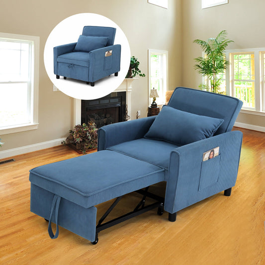 VIBESPARK 3-in-1 Convertible Sleeper Chair, Corduroy Chair Bed with 3 Adjustable Backrests, Adults Pull-Out Sofa Chair Bed w/ Support Pillow, Armchair, Small Spaces, Living Room, Bedroom, Apartment