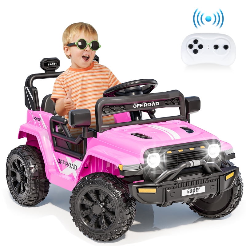 VIBESPARK 12V Ride on Truck Car, Ride on Toys for Toddlers with Remote Control, Electric Cars for Kids w/ 3-point Safety Belts, Built-in Music, LED Lights, Spring Suspension, Aged 3-6, Pink