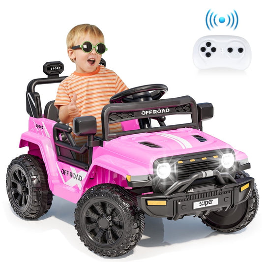 VIBESPARK 12V Ride on Truck Car, Ride on Toys for Toddlers with Remote Control, Electric Cars for Kids w/ 3-point Safety Belts, Built-in Music, LED Lights, Spring Suspension, Aged 3-6, Pink