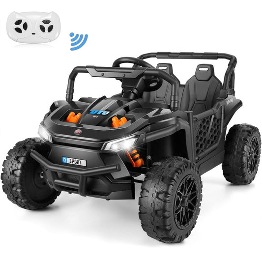 VIBESPARK 12V Ride on Toys, Ride on UTV with Remote Control, Electric Cars for Kids w/ Bluetooth, Music, Bright LED Headlights, Forward and Reverse Joystick, Storage, Spring Suspension, Black
