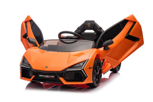 VIBESPARK 12V Licensed Lamborghini Ride on Cars, Ride on Toys for Toddlers with Remote Control, 3-point Safety Belt, Bluetooth, FM Radio, Musics, Scissor Doors, Aged 2-6, Orange