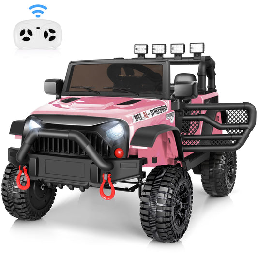 Vibespark 12V Ride on Truck Car with Remote Control, Electric Battery Powered Ride on Toys for Toddlers w/ Bluetooth Music, LED Lights, Spring Suspension, 3 Speeds, Pink