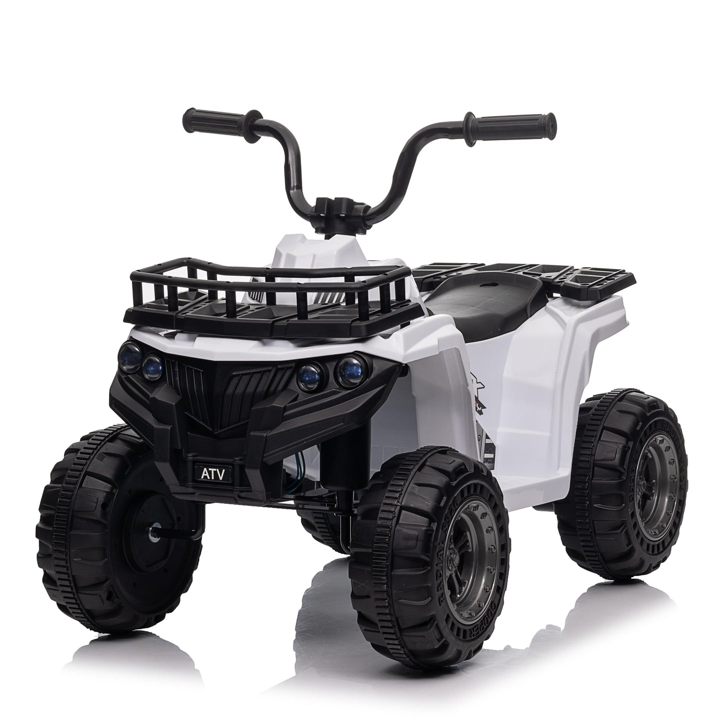 VIBESPARK 12V Battery Powered Ride on Toys, Kids Ride on ATV 4-Wheeler Quad Electric Car with One-Button Start, Ride on Toys for Toddlers W/ Storage Basket, Built-in Music, Bright LED Lights, White