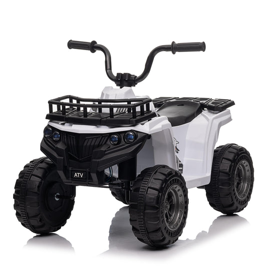 VIBESPARK 12V Battery Powered Ride on Toys, Kids Ride on ATV 4-Wheeler Quad Electric Car with One-Button Start, Ride on Toys for Toddlers W/ Storage Basket, Built-in Music, Bright LED Lights, White