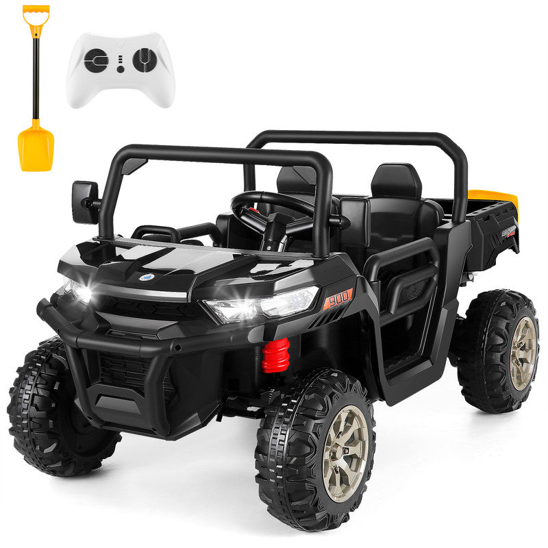 VIBESPARK 24V 2 Seater Ride on Toys with Dump Bed, Ride on UTV 2x200W Motors, Ride on Dump Truck w/ Battery Level Display, Forward/Stop/Reverse Joystick, Remote Control, Shovel, Bluetooth, MP3, Black