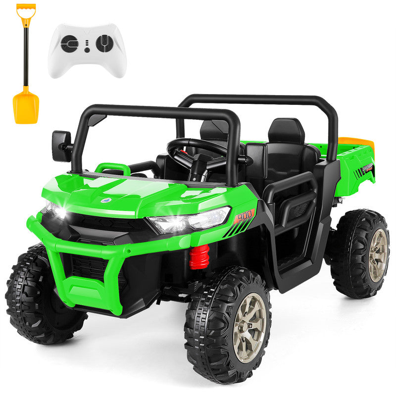 VIBESPARK 24V 2 Seater Ride on Toys with Dump Bed, Ride on UTV 2x200W Motors, Ride on Dump Truck w/ Battery Level Display, Forward/Stop/Reverse Joystick, Remote Control, Shovel, Bluetooth, MP3, Green
