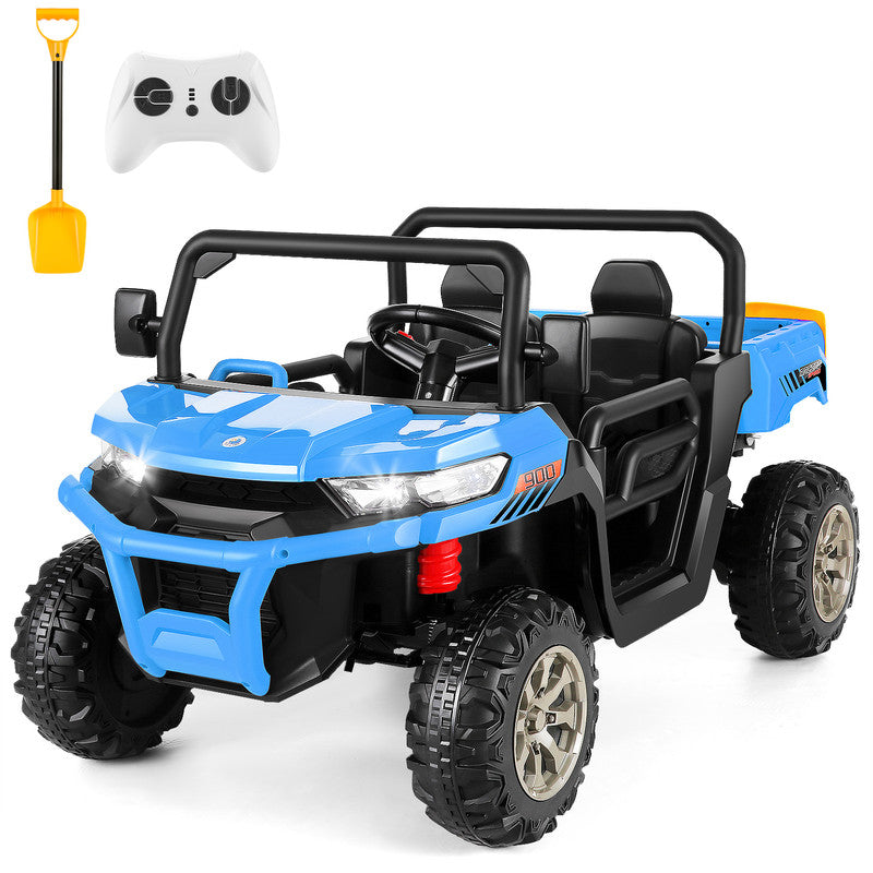 VIBESPARK 24V 2 Seater Ride on Toys with Dump Bed, Ride on UTV 2x200W Motors, Ride on Dump Truck w/ Battery Level Display, Forward/Stop/Reverse Joystick, Remote Control, Shovel, Bluetooth, MP3, Blue