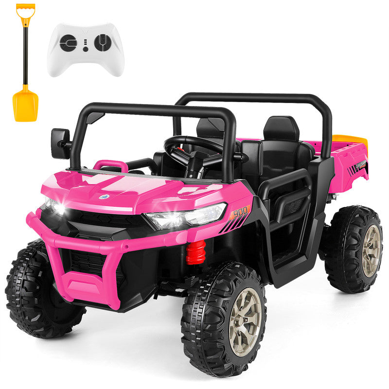 VIBESPARK 24V 2 Seater Ride on Toys with Dump Bed, Ride on UTV 2x200W Motors, Ride on Dump Truck w/ Battery Level Display, Forward/Stop/Reverse Joystick, Remote Control, Shovel, Bluetooth, MP3, Pink