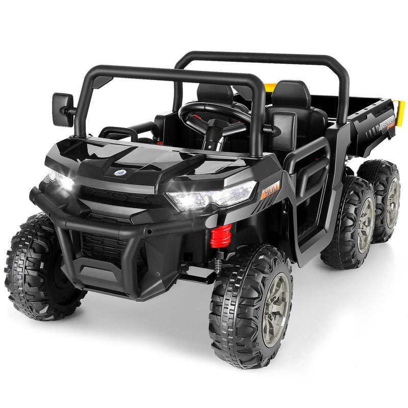 VIBESPARK 24 Volt Ride on Toys, 2-Seater 6-Wheel Ride on UTV Cars, 4WD Electric Dump Truck w/ Dump Bed, Battery Display, Joystick, High/Low Speed, Shovel, Bluetooth, MP3, Remote Control, Black