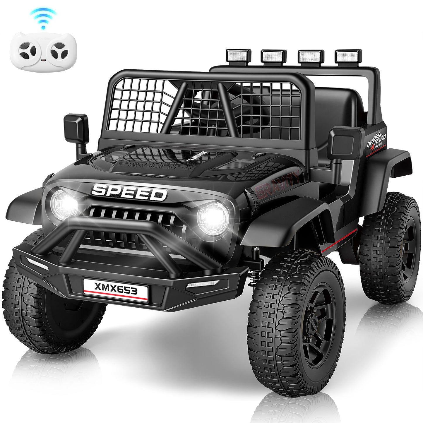 VIBESPARK 12V Ride on Toys for Toddlers Ride on Cars with Remote Control, Electric Ride on Truck Car w/ Bluetooth, Music, Stories, Battery Indicator, Volume Adjustment, Breathing Light, Black