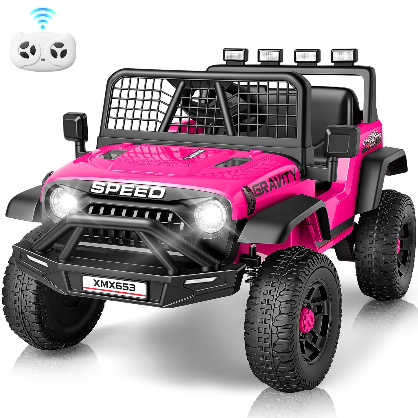 VIBESPARK 12V Ride on Toys for Toddlers Ride on Cars with Remote Control, Electric Ride on Truck Car w/ Bluetooth, Music, Stories, Battery Indicator, Volume Adjustment, Breathing Light, Pink