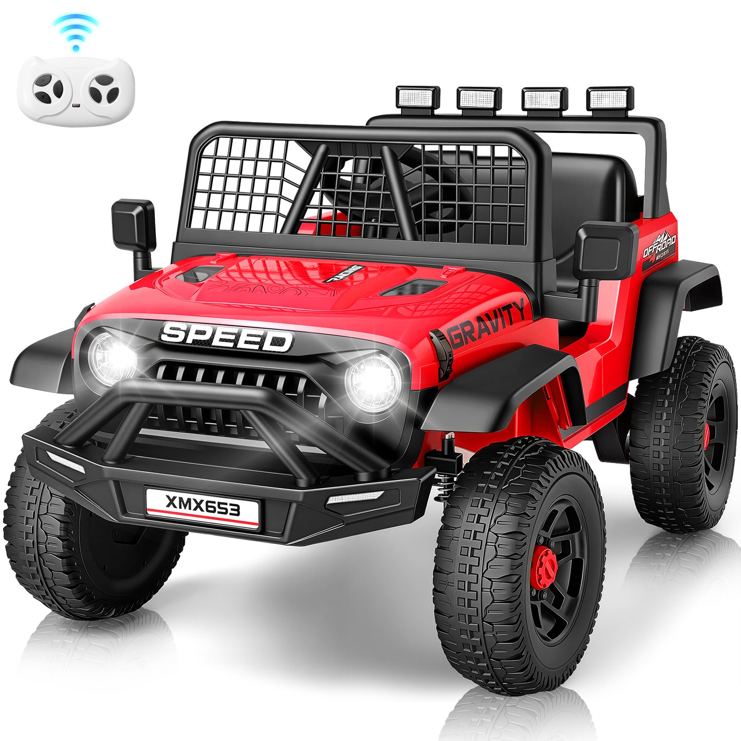 VIBESPARK 12V Ride on Toys for Toddlers Ride on Cars with Remote Control, Electric Ride on Truck Car w/ Bluetooth, Music, Stories, Battery Indicator, Volume Adjustment, Breathing Light, Red