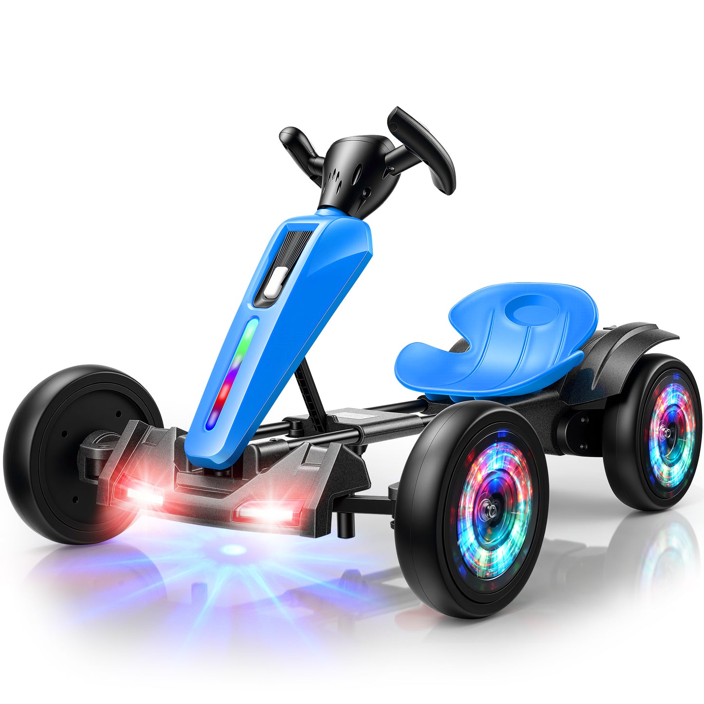 VIBESPARK 12V Electric Go Kart, Ride on Toys for Toddlers with Cool Flashing Lights, Foldable Electric Cars, Ride on Cars w/ Adjustable Seat, Built-in Music, EVA Wheels, Blue