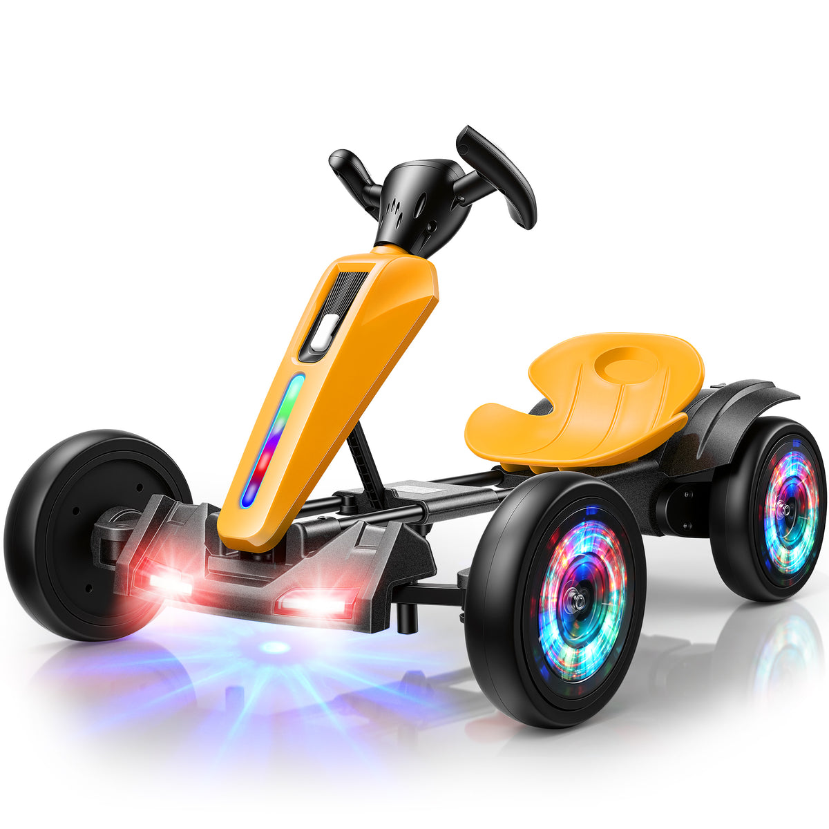 VIBESPARK 12V Electric Go Kart, Ride on Toys for Toddlers with Cool Flashing Lights, Foldable Electric Cars, Ride on Cars w/ Adjustable Seat, Built-in Music, EVA Wheels, Yellow