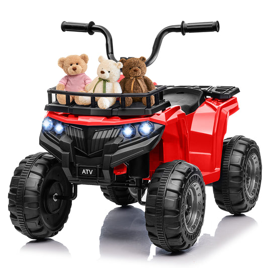 VIBESPARK 12 Volt Ride on Toys for Toddlers, Kids Ride on ATV 4-Wheeler Quad Electric Car with Storage Basket, Ride on Cars w/ Built-in Music, LED Lights, One-button Start, Red