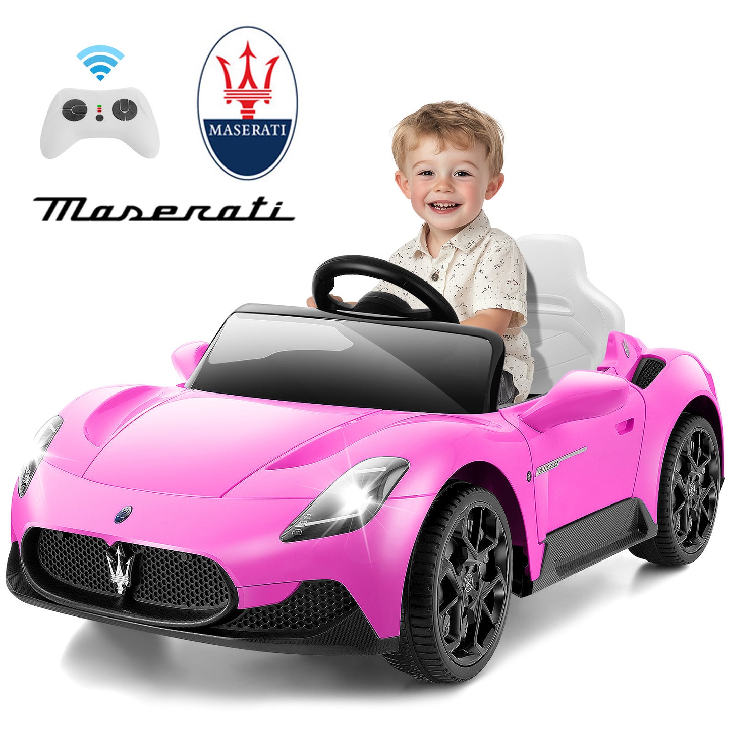VIBESPARK 12V Licensed Maserati-MC20 Cielo Ride on Cars for Toddlers w/ Remote Control, Powered Ride on Toys, Kids Ride on Sports Car, Bluetooth, Soft Start, LED Lights, Pink